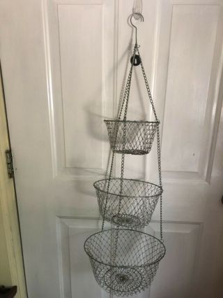 Vintage 3 Tier Metal Wire Mesh Collapsible Hanging Baskets For Fruits Potato
