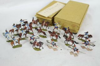 19 Vintage Tin Flats Zinnfiguren Scholtz Box War Lead Soldiers German Horse Toy
