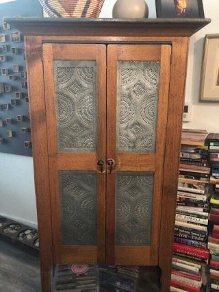 David Marsh Custom Vintage Design Wood Cabinet With Silver Tin Inlay