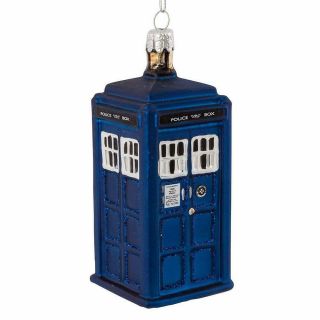 Doctor Who Blue Tardis Police Box Glass Christmas Ornament