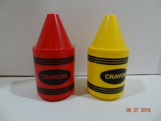 2 Vintage Yellow & Red Crayon Kids Child Sippy Cup Toddler Lid Straw Hong Kong