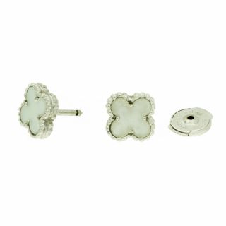 Van Cleef & Arpels Vintage Alhambra Mother of Pearl Earrings 18k White Gold 3
