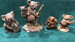 Four Koala Sculptures - Three Mother Koalas With Babies - One Baby Koala -