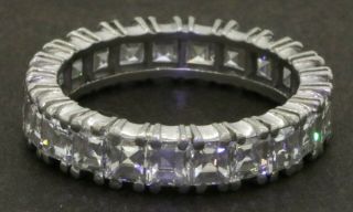Vintage Platinum 3.  35ct Vs1/f Asscher Cut Diamond Eternity Band Ring Size 6