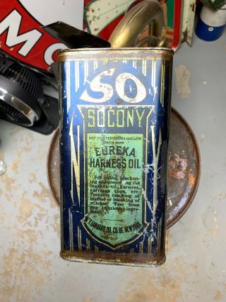 Vintage Early 1 Gallon Socony Eureka Harness Oil Can Mobil Advertisment Nr