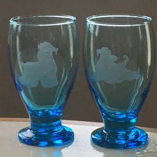 Afghan Hound Etched Blue Goblet Glasses (set Of 2)