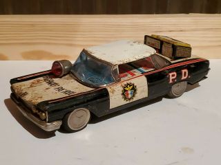 Vintage Tin Friction Ichiko Police Car Toy With Speed Meter