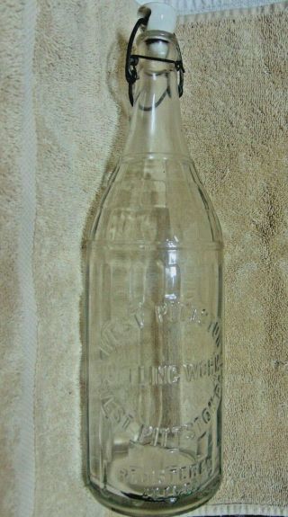 Vintage West Pittston Pa Bottling Bottle With Ceramic Stopper Wnd Bale