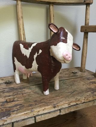 Ted & Reb Nichols Folk Art Carved Cow (dated 1990)