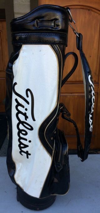 Vtg Titleist Old School Leather/vinyl Golf Cart Staff Bag Black & White 35 " Guc