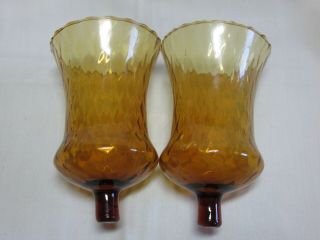 2 Vintage Amber Glass Votive Candle Holders 5 " Tall