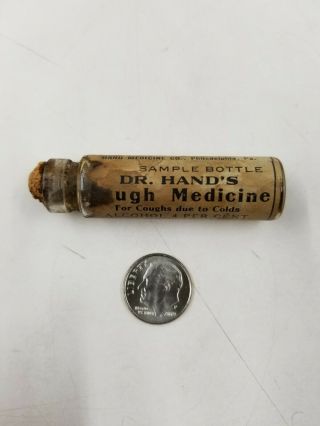 Vintage Dr.  Hands Cough Medicine Syrup Glass Bottle Sample Size Philadelphia Pa