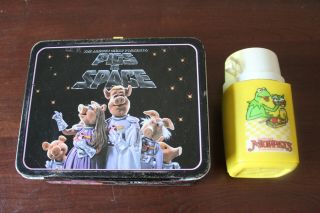 Vintage 1977 The Muppet Show Presents Pigs In Space Metal Lunch Box With Thermos