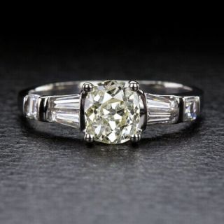 1.  6ctw Old Mine Cushion Cut Diamond Baguette Vintage Platinum Engagement Ring Om