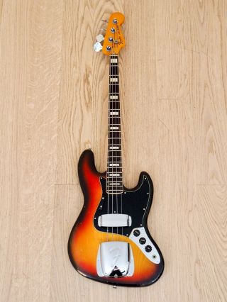 1978 Fender Jazz Bass Vintage Electric Bass Guitar Sunburst Blocks & Binding 2