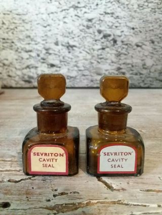 Antique Apothecary Drug Store Amber Bottles W/ Glass Stoppers Vintage Pharmacy