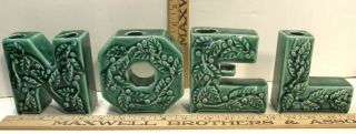 Vintage Lipper & Mann Japan Ceramic Noel Candle Holder Letters Green Holly 4 "