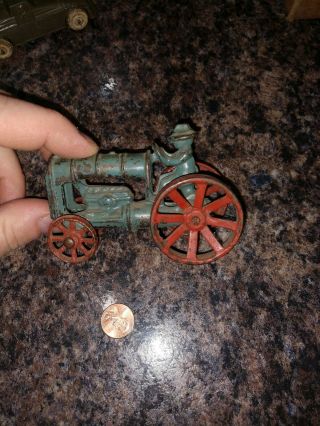 Vintage Cast Iron Toy Arcade Farm Tractor Car Truck In Paint Hubley??