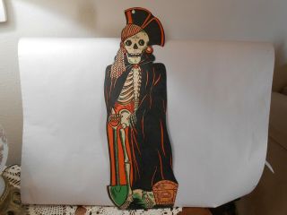 Vintage Beistle Halloween Embossed Skeleton Pirate Die Cut - 17 3/4in - Usa