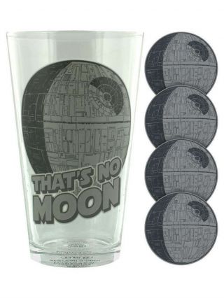 Official Star Wars Large Death Star Drinking Glass & 4 Death Star Coasters