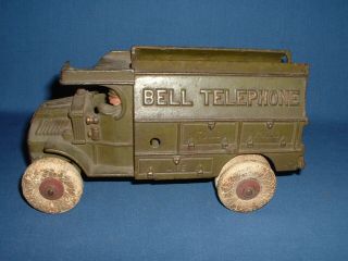 Vintage Hubley Cast Iron Bell Telephone Toy Truck 1