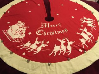 Santa & Sleigh With Reindeer Vintage - Style Christmas Tree Skirt 50 " Diameter