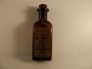 Vintage John Wyeth & Bro.  Methyl Salicylate Petrogen Brown Medicine Bottle &cork