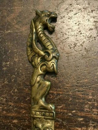 Vintage Figural Dragon Brass Letter Opener Gothic Art 9.  1/4 "