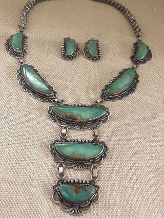 Vintage Pawn Royston Turquoise Necklace And Earring Set By Herbert Harvey