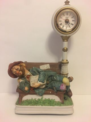 Melody In Motion Vintage Waco Clown Hobo Willie Porcelain Music Box Clock