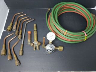 Vintage Airco Welding/brazing/soldering Torch 818 - 0750 W/ 8 Tips,  Hose,  & Gauge
