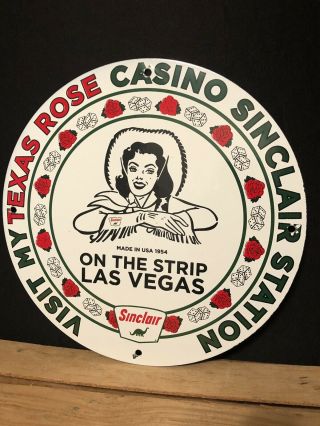 Sinclair Dino Porcelain Sign Gas Pump Station Oil 1954 Pin Up Casino Las Vegas