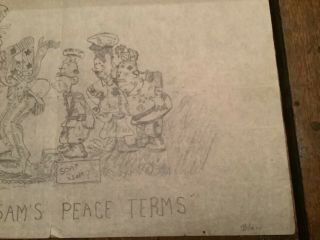 1943 WWII SOLDIER ' S DRAWING OF UNCLE SAM ' S PEACE TERMS WITH HITLER 3