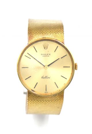 Vintage Rolex Cellini 3833 Wristwatch 18k Yellow Gold Cal 1600 Mesh Band C1970