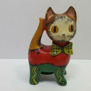 Lego Vintage Porcelain Colorful Vibrant Cat Figurine Piggy Bank 7.  5 Inches Tall