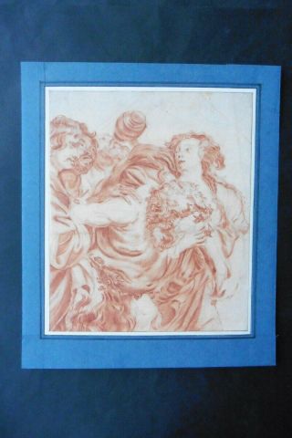 Flemish School 17thc - Mythological Scene Circle Van Dyck - Red Chalk Drawing