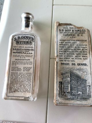 Vintage S.  B.  Goff’s Bitters Medicine Bottle & Box Camden Nj