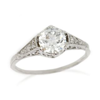 Sparkly Vintage 0.  82cts Old European Cut Diamond Platinum Engagement Ring