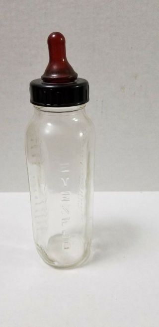 Vintage Evenflo Embossed Glass 8 Oz Baby Bottle With Nipple