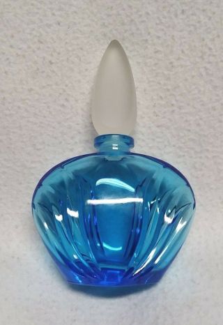 Avon Cobalt Blue Water Lilly Empty Perfume Bottle With Frosted Stopper