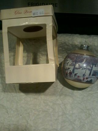 1977 Hallmark Grandma Moses Glass Christmas Ornament Sleigh Box Major Wear