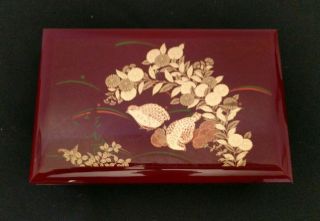 Vintage Otagiri Japan Red Lacquerware W/ Gold Quail And Marron Music/jewelry Box