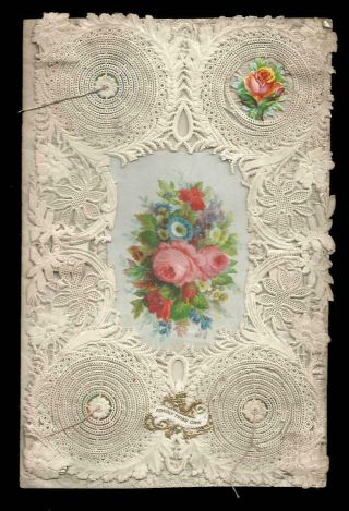 W69 - Victorian Paper Lace Valentine Card With Lifting Cobweb Beehive Spirals