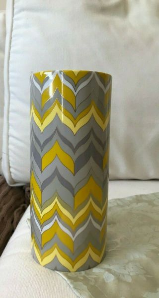 Nwot Jonathan Adler Handmade 9 " Designer Vase Yellow & Gray W/gold Pattern