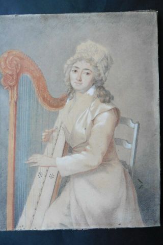 FRENCH SCH.  CA.  1800 - YOUNG WOMAN PLAYING HARP - CIRCLE VIGEE LE BRUN - W ' COLOR 2