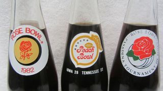3 COCA COLA Bottles University Iowa Hawkeyes Rose Peach BOWLS 81 82 & 85 COKE 3