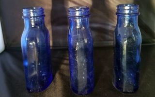 3 Vintage Cobalt Blue Embossed Bottle Phillips Milk of Magnesia 5” Tall 2