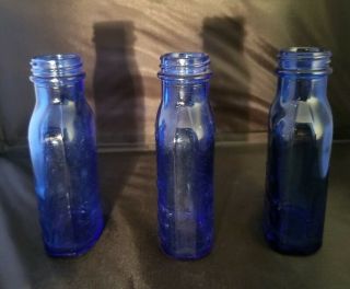 3 Vintage Cobalt Blue Embossed Bottle Phillips Milk of Magnesia 5” Tall 3