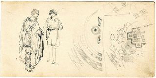 Ca 1920 Drawings By Russian Artist M.  D.  Mikhailov People In Costumes And Woman