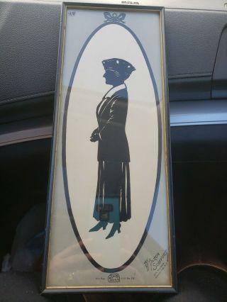 Large 1915 Silhouette Lady Nurse By Baron Scotford Picture Print Framed Vtg Nj